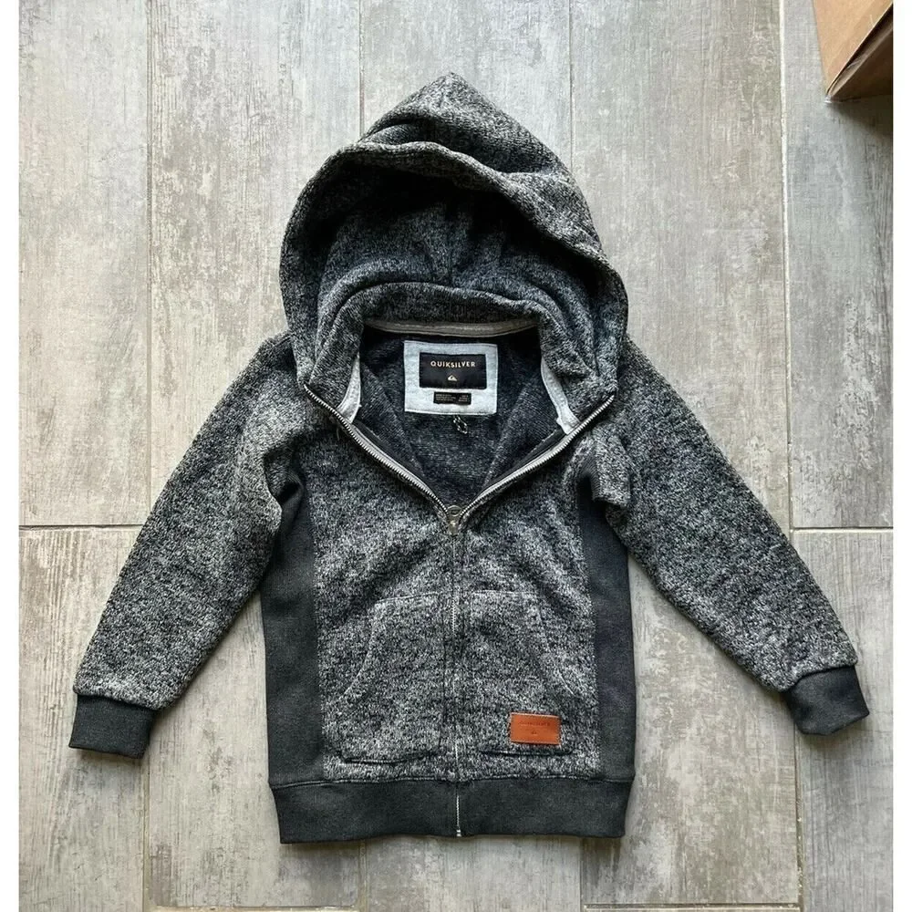 $55 QUIKSILVER Zip Hooded Sweatshirt Hoodie Boys Gray Kids KELLER Fleece Lined 7